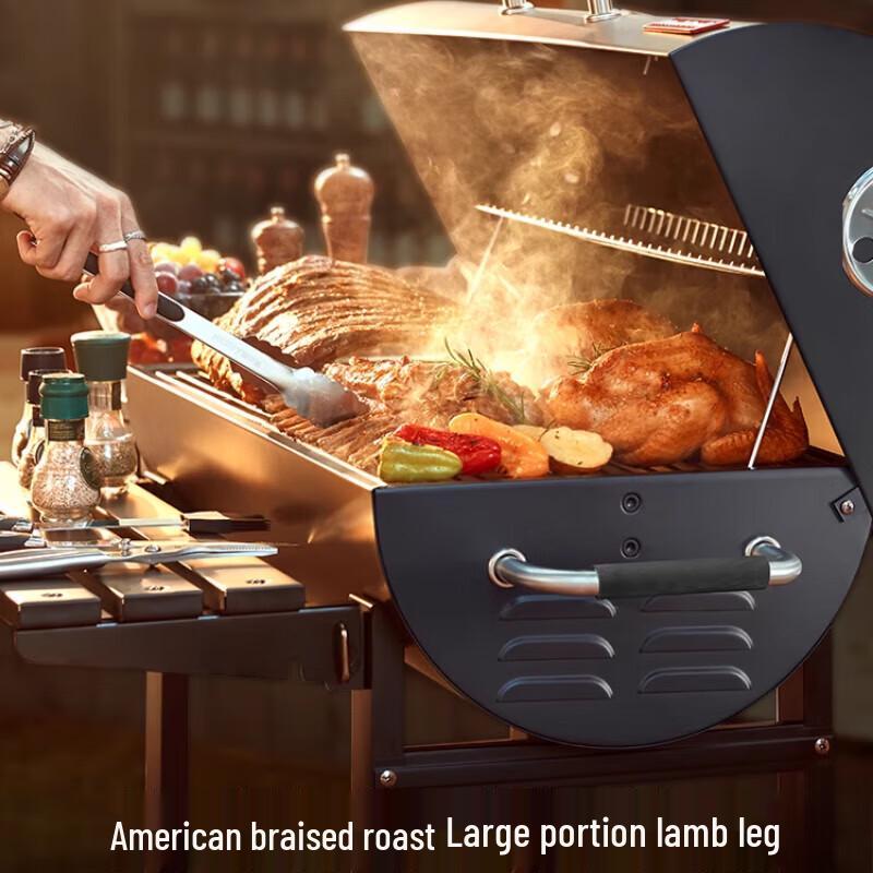 Large Outdoor American Style Charcoal BBQ Grill with Smoker & Electric Rotisserie