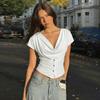 European and American style niche swinging collar slim and thin short-sleeved T-shirt women's new fashion Spice Girl short top wholesale