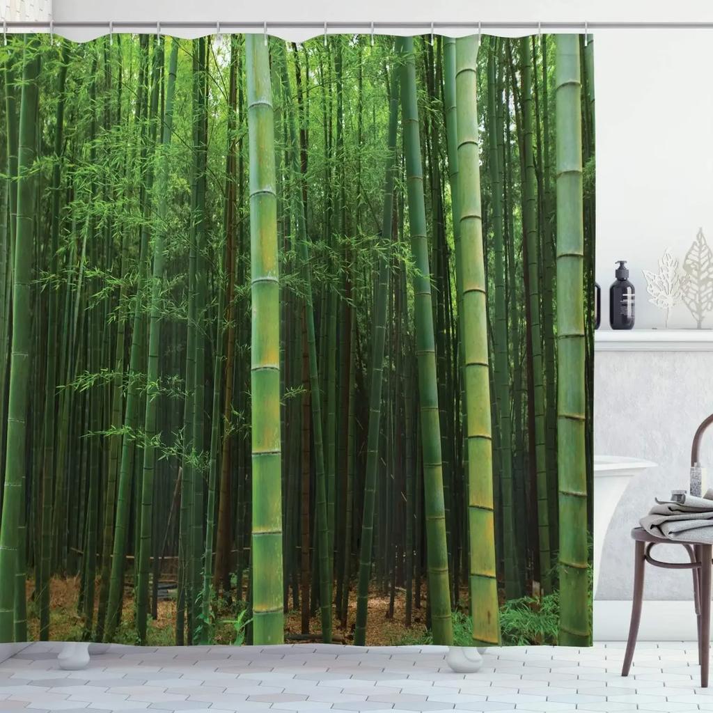 Zen Bamboo Shower Curtain, Waterproof Fabric with Nature Scenes for Relaxing Bathroom Decor, Adds Tranquil Ambiance