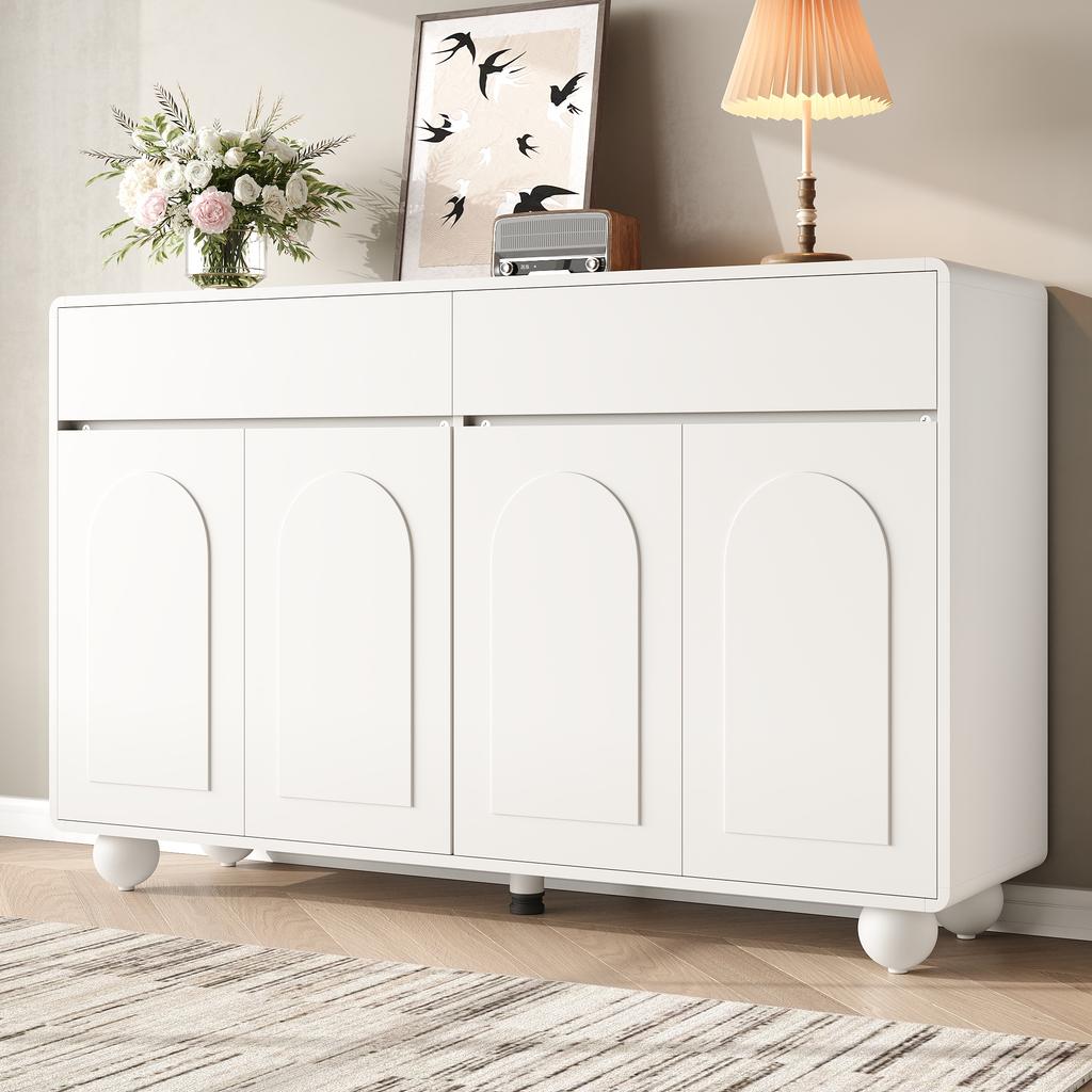 Sideboard Wohnzimmer mit geschwungenen Türen, Moderner Schrank aus Spanplatte und MDF, Runde Metallfüße