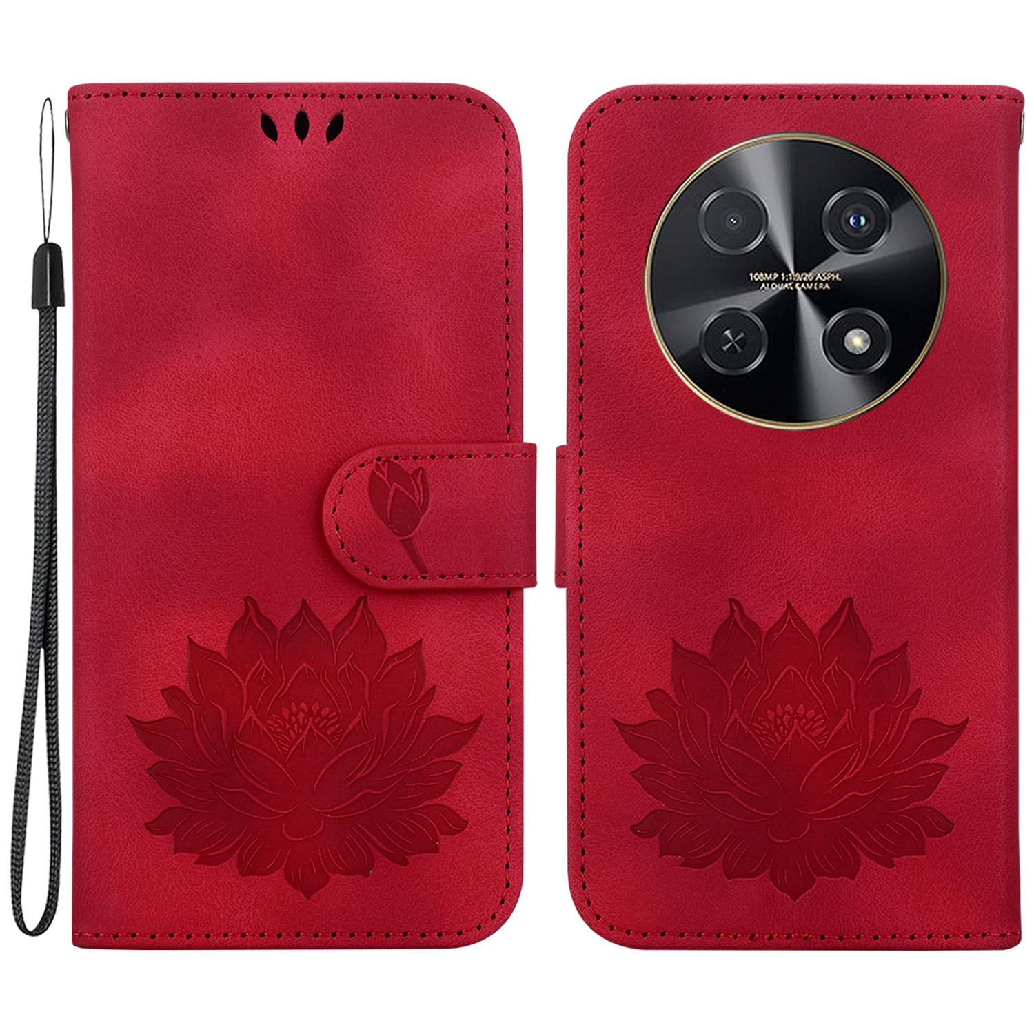 

For Huawei nova 12i 4G Wallet Phone Case Lotus Imprint Leather Stand Cover Red