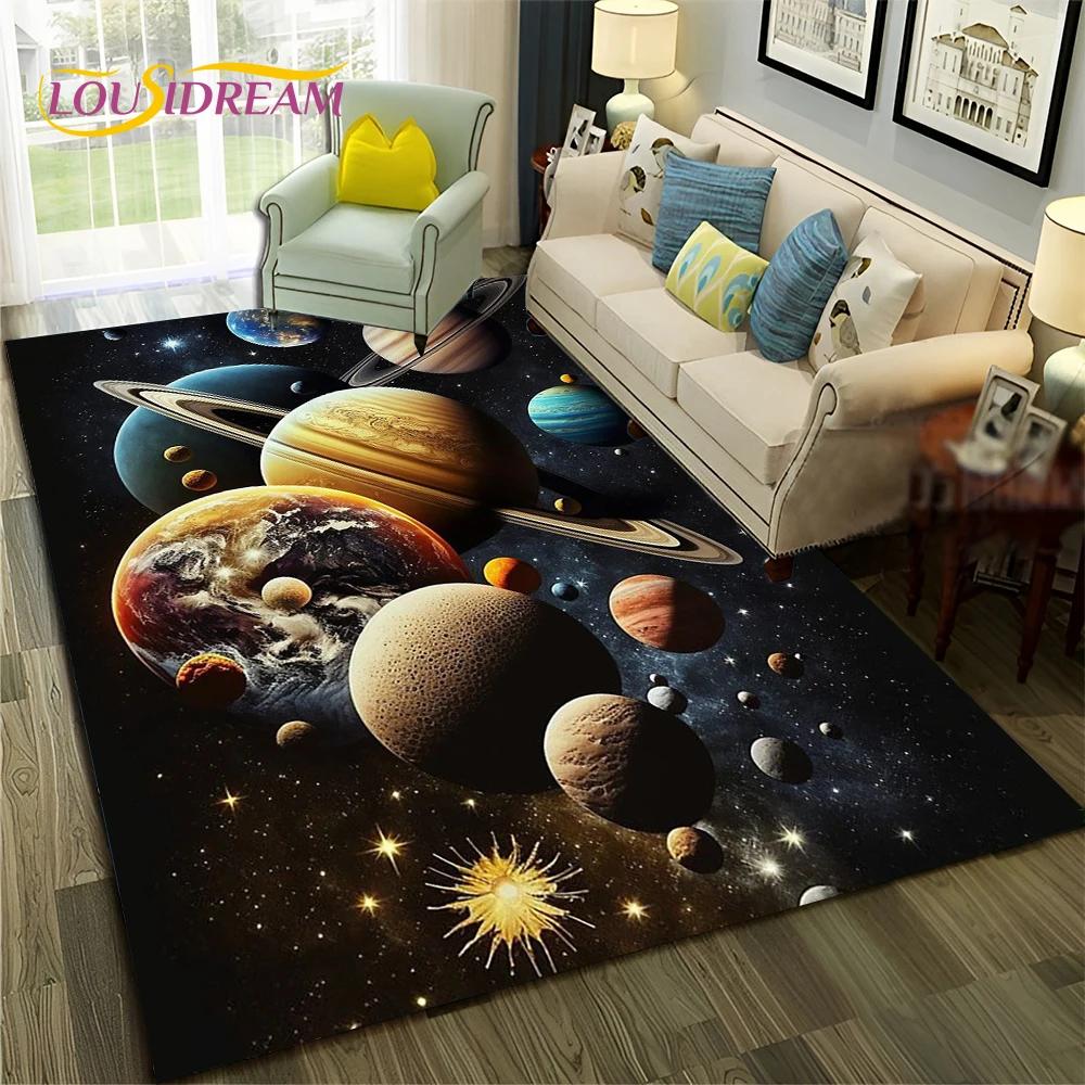Galaxy Planet Star 3D Univers Weltraum Teppich Teppich für Zuhause Wohnzimmer Schlafzimmer Sofa Fußmatte Dekor,Kinderbereich Teppich Rutschfeste Bodenmatte