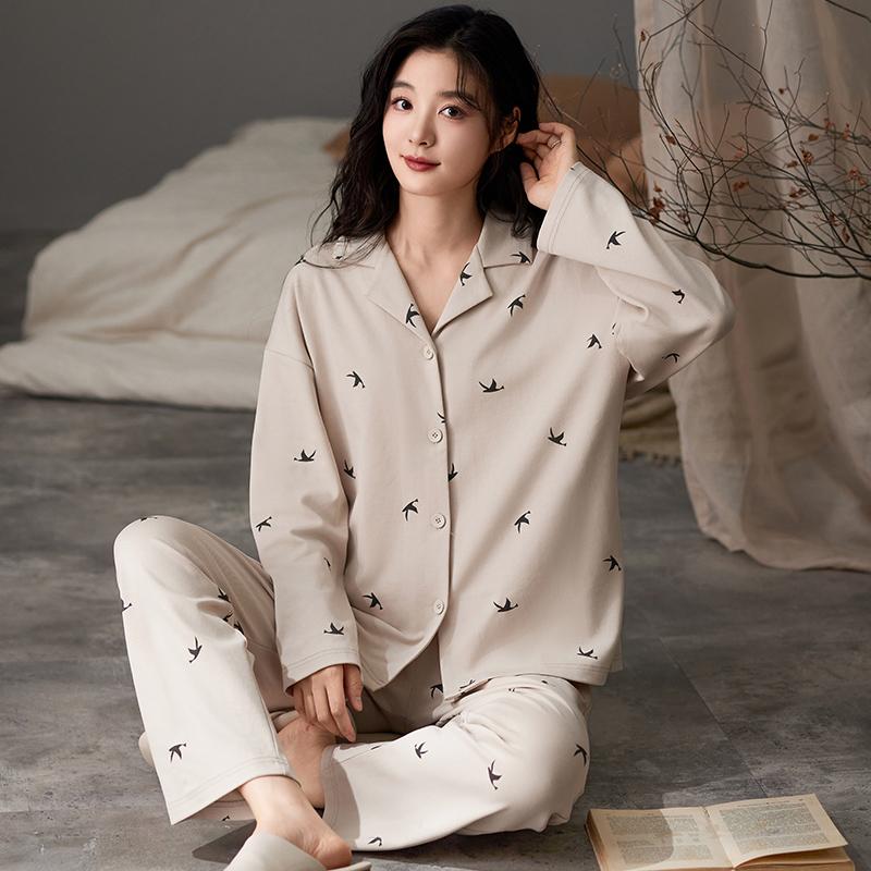 Purple Tulip Pajamas Set Women Sleepwear Cotton Long Sleeves Long Pants Autumn Winter Girl Pyjamas Soft Pijamas Cozy Button Cute