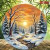 Vintage Winter River Mountain Metal Poster 8x8 Round Wall Art for Living Room