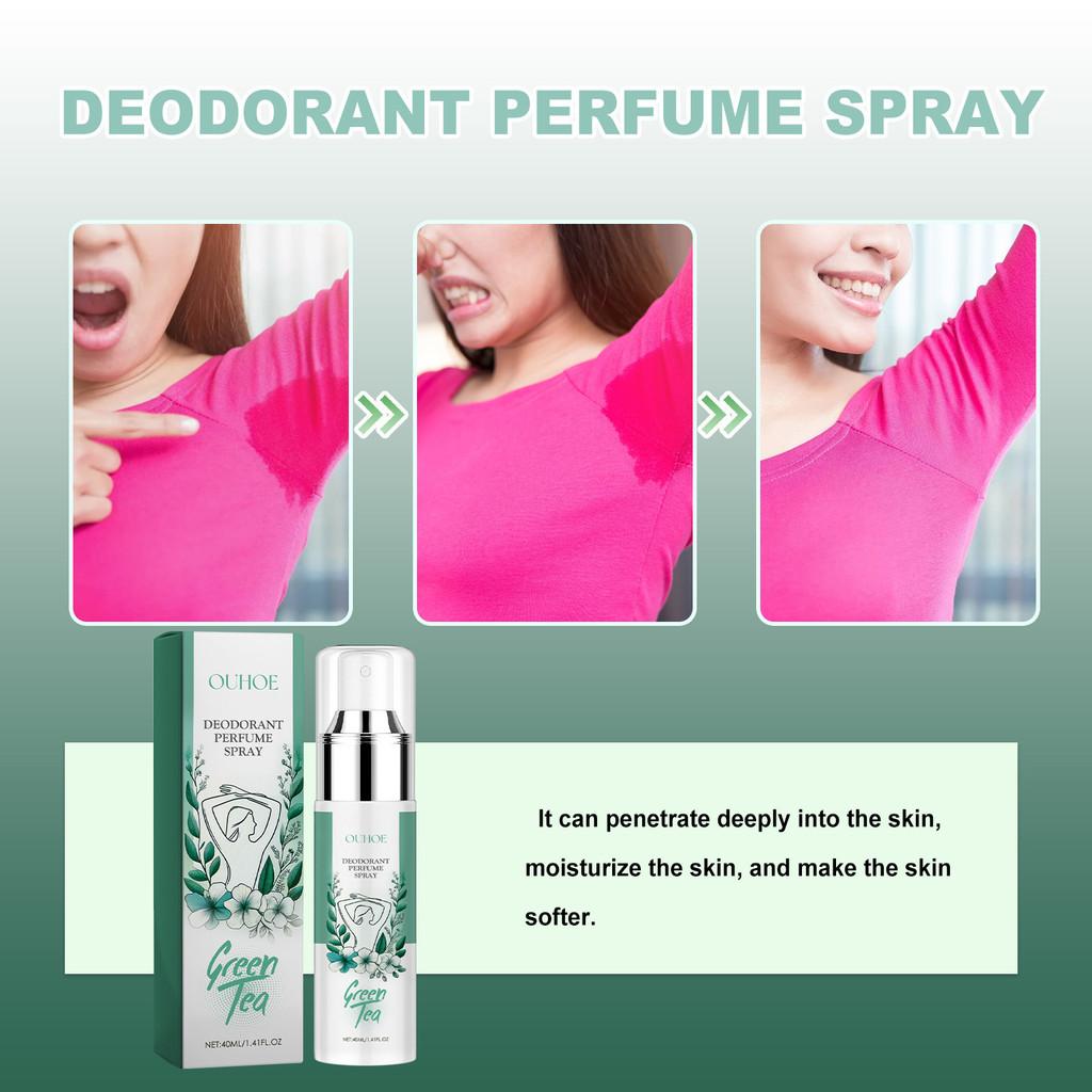 Ouhoe Green Tea Underarm Deodorant Spray For Long Lasting Freshness And Odor Control 40ml Portable Body Care Solution