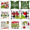 Grinch Linen Throw Pillowcase Holiday Sofa Office Cushion Pillowcase Green Furry Christmas Pillowcase