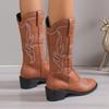 New thick heel mid tube western cowboy boots embroidered sleeve knight boots retro square head martin boots women