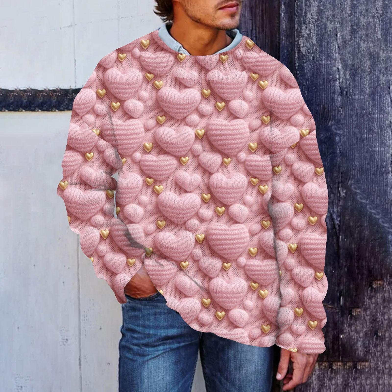 

Чоловічий штучний светр із принтом до Дня Святого Валентина, світшот із круглим вирізом, вільний топ з довгими рукавами XXXXL рожевий