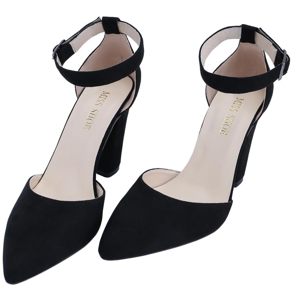 LOSLANDIFEN Women Pumps Sexy Ankle Strap 10CM Thick Heel Large Size Pointed Toes High Heels Black Party Dress Wedding Shoes