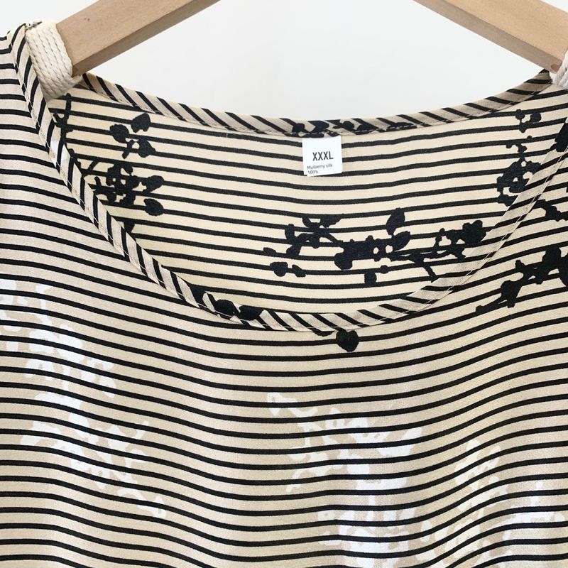 Last Special Offer Women's Short Sleeve Tops Mulberry Silk Print Silk T-Shirt Plus Size Casual Slim Looking Crew Neck Blouse