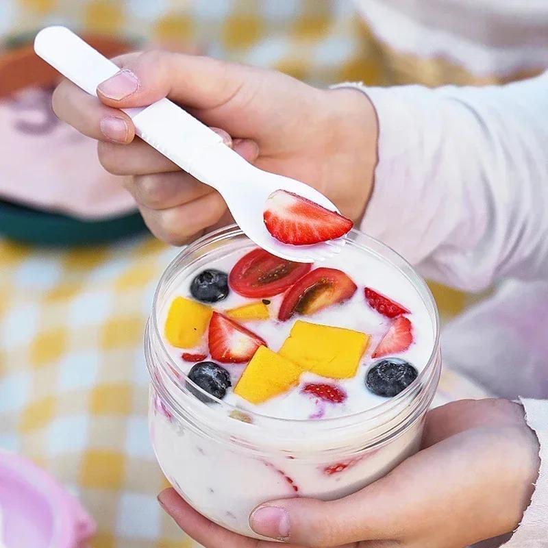 1 Pcs 600ml Household Convenience Oatmeal Cup Salad Cup Airtight Lid Thickened With Spoon Food Storage Overnight Breakfast Jar