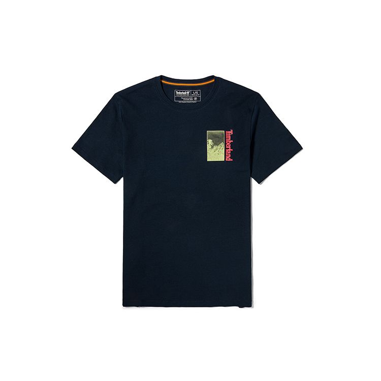 Timberland Casual Sports Back Print Crew Neck Short Sleeve T-Shirt Men Tops Deep-Sapphire-Blue A24XP-433