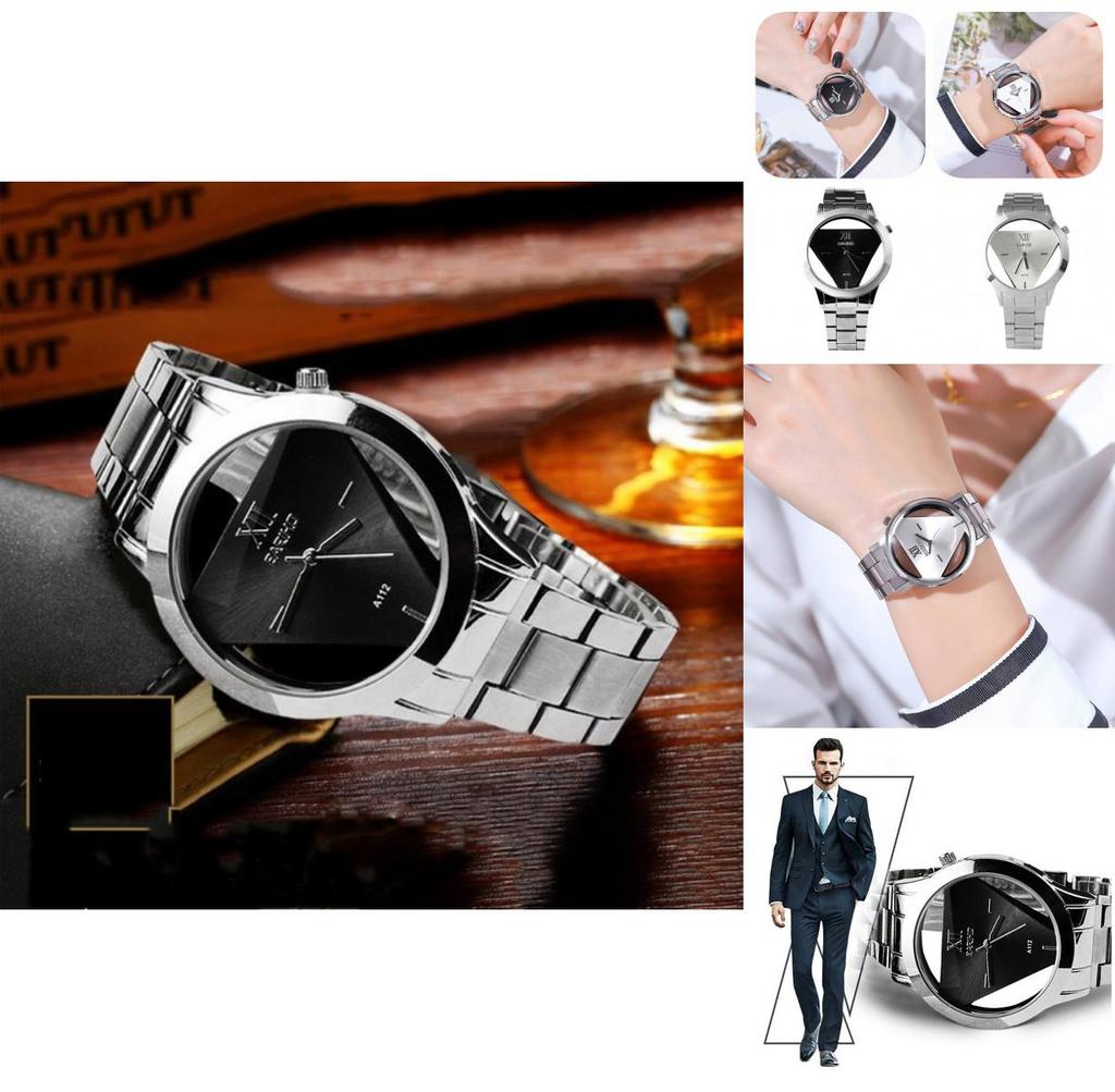 Elegant Triangle Dial Watch Hollow Design Fashionable Steel Band And Glass Surface