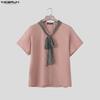 INCERUN Summer Men Lace Tie Up Short Sleeve Casual Oversized Shirts