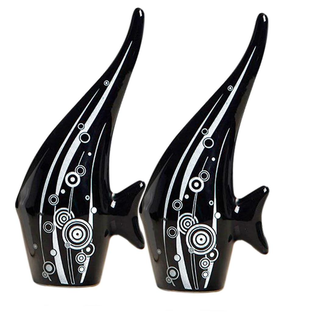 Modern Minimalist Black Bubble Fish Art Figure | Beautiful Home Decor- (Set of 2 Pc)