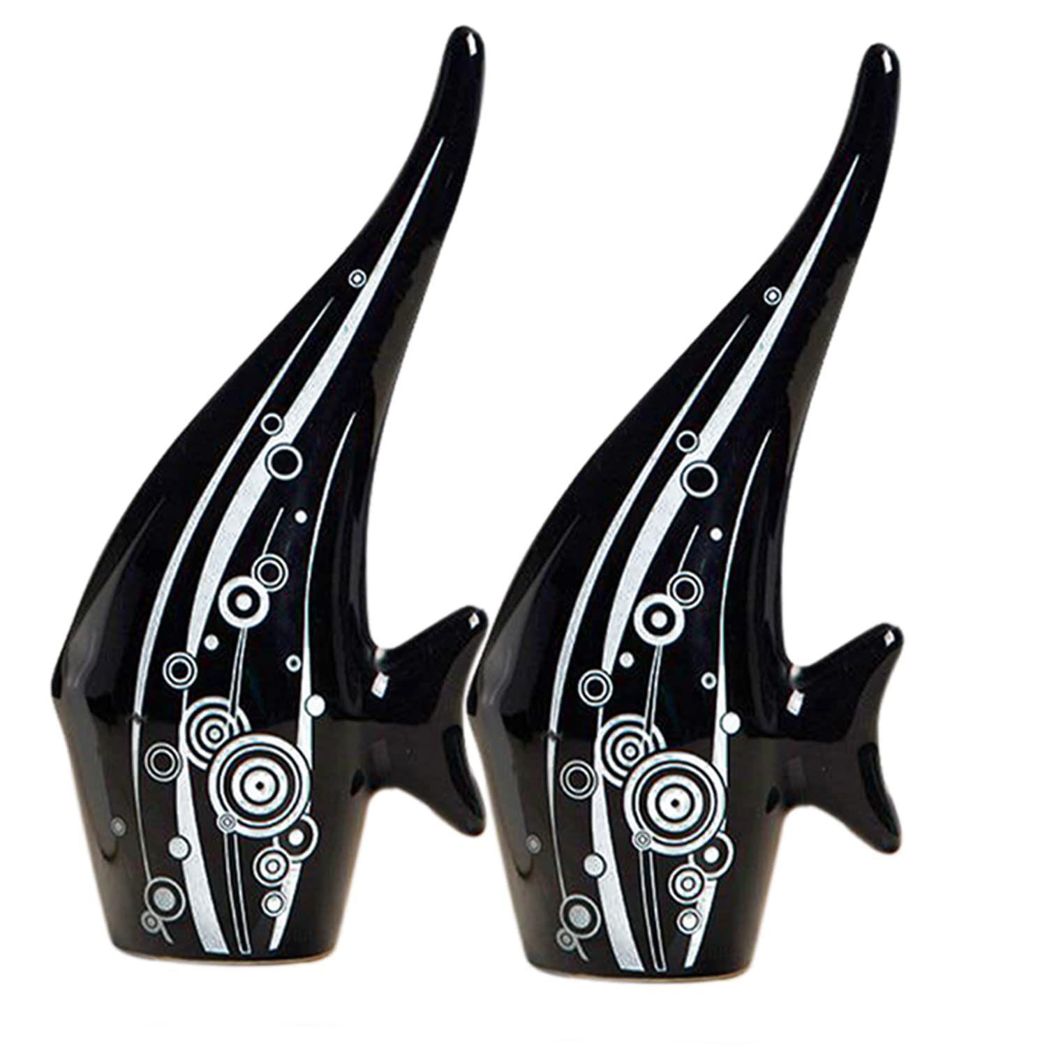 

Modern Minimalist Black Bubble Fish Art Figure | Beautiful Home Decor- (Set of 2 pc)