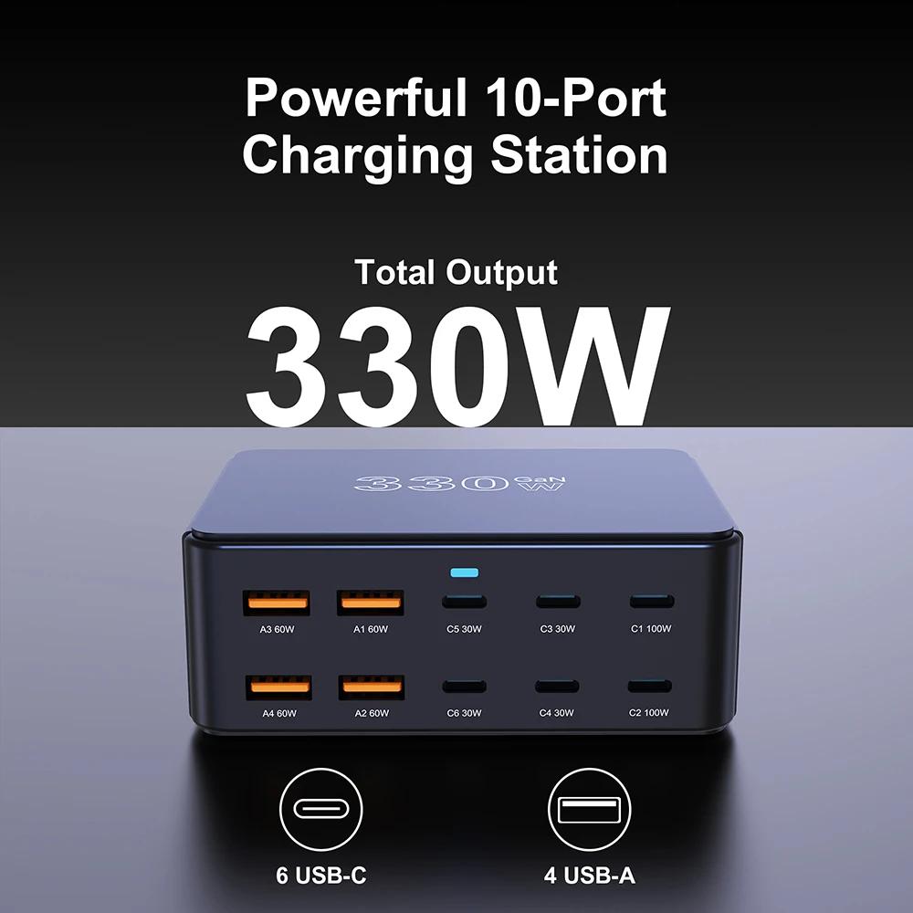 

330W GaN Charger USB C Fast Desktop 10-port USB Type C PD 100W Charger Fast Charge 3.0 USB C Fast Charger for iPhone 16 Samsung EU