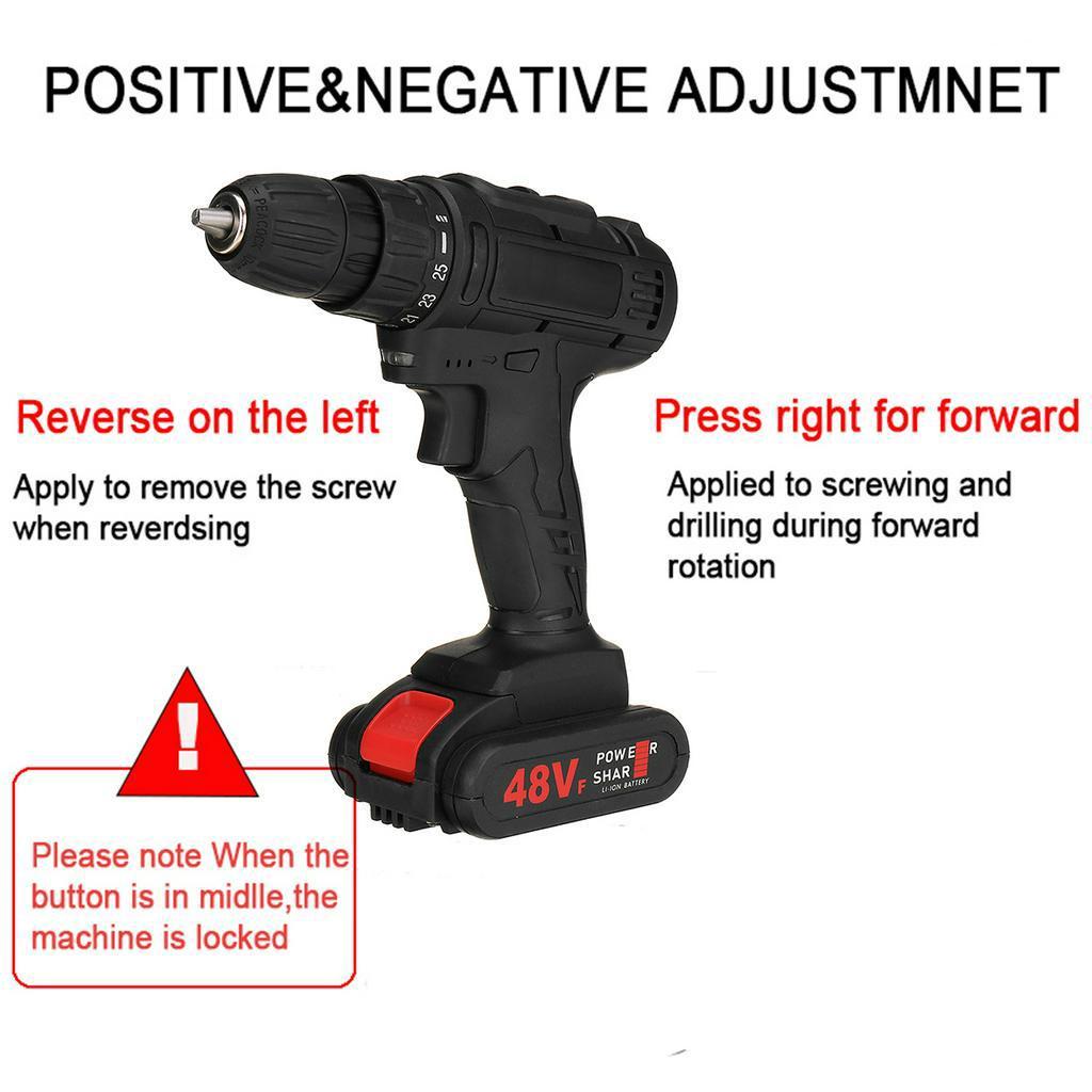 25+3 Speed Cordless Impact Wrench Electric Drill Socket Electric Screwdrive 1/2 Battery US Plug Black 48V