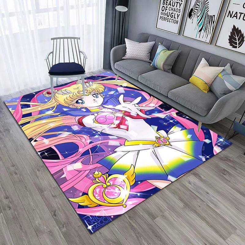 Cute cartoon theme Sailor Moon Tsukino Usagi cartoon rug Multifunctional household anti-slip decorative door mat, outdoor floor mat, and carpet Y14
