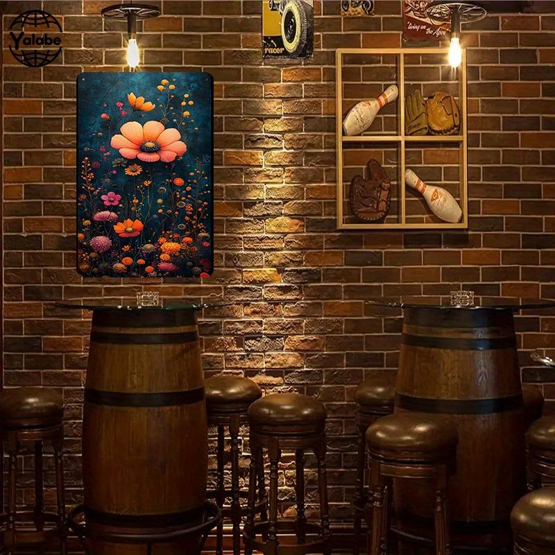 [2D Flat] Two-Piece Set of Vintage Floral Tin Paintings - Aesthetic Flower Patterns on a Dark Background, Nostalgic Metal Mural