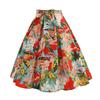 Damen-Midirock mit hoher Taille, Schleifendekor, großer Saum, Rock mit Reißverschluss, Blumendruck, plissierter Retrorock, wadenlanger Rock