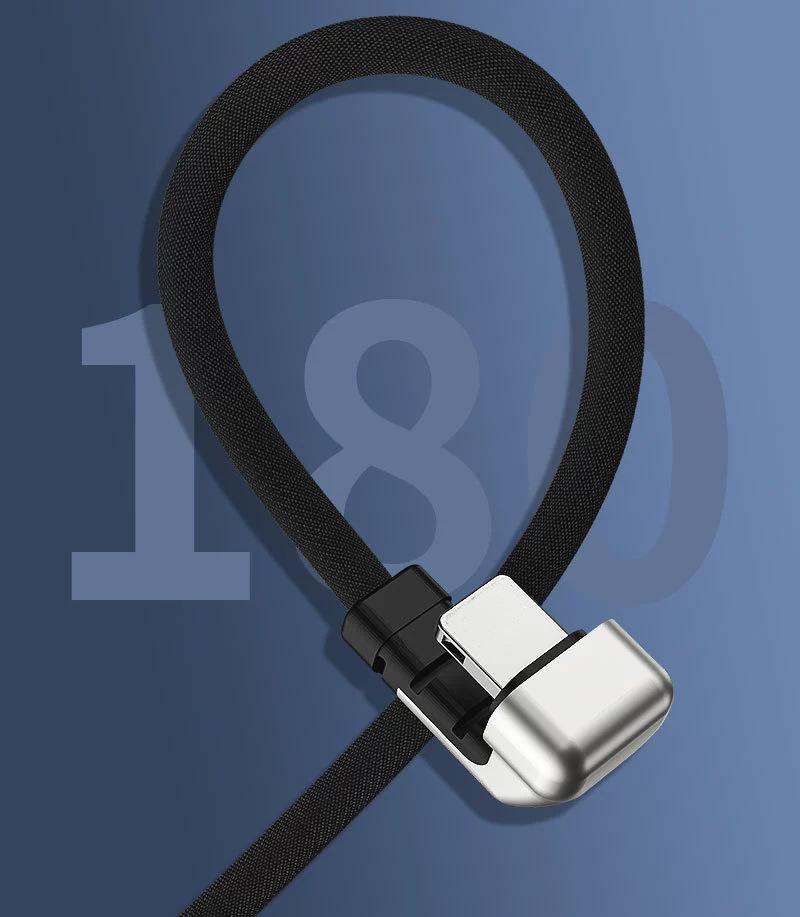 Braided Round Head Dual Elbow Fast Charging Cable for Apple Devices