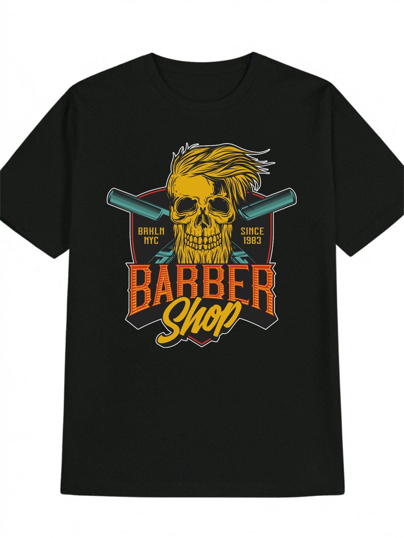 Casual Crew Neck T-shirt with Skull and Yellow Hair Graphic S