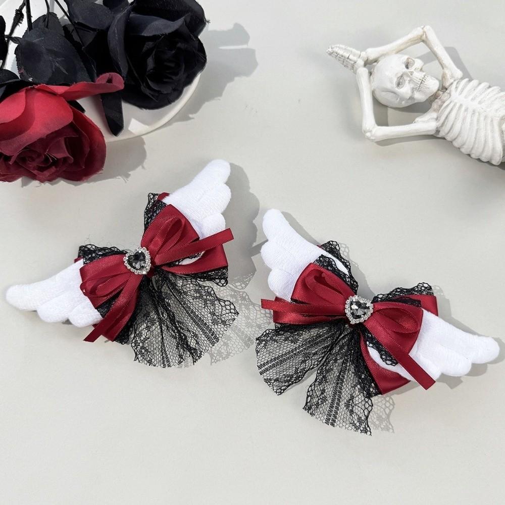 Lace Trim Lace Bow Hair Clip Angel Wings Lolita Hair Accessories Gothic Hairpin for Girls