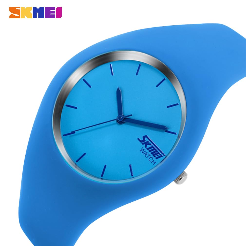 SKMEI Women's Watch, Stylish, Sporty, Silicone, Cute, Simple, Blue, Waterproof, Casual, Analog, Brand Name, Gift, High School Student, Light Blue