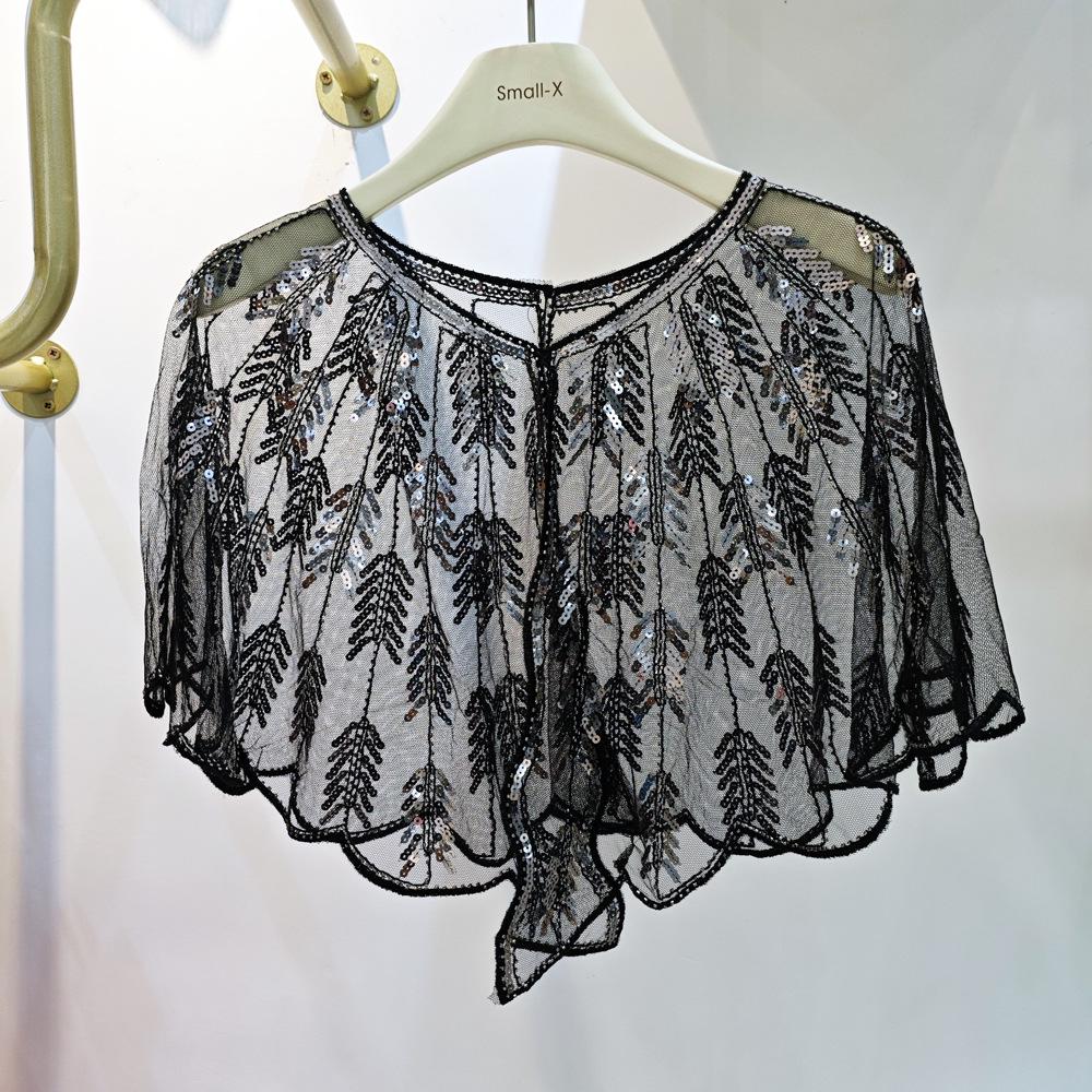 Cheongsam Evening Gown Shawl with Sequined Lace Shrug Cape