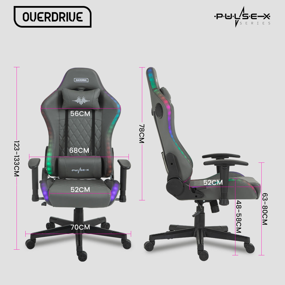 Office Chairs Overdrive Gaming Chair With Bluetooth Speakers Rgb Led Lights Reclining Game Armchair Grey