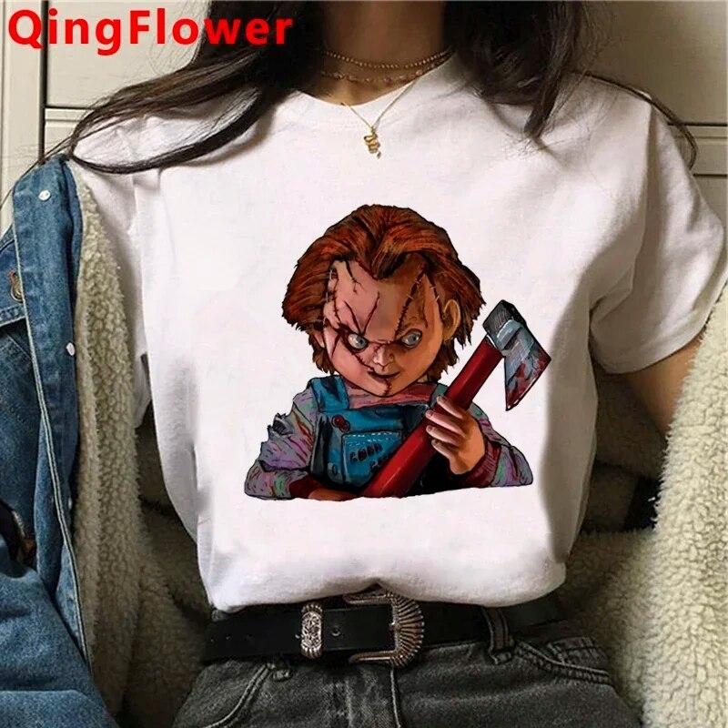 Chucky Harajuku Funny Cartoon Horror T Shirt Women Harajuku Ullzang Graphic T-shirt Vintage Anime Unisex Tshirt Fashion Top Tees FeUnisex