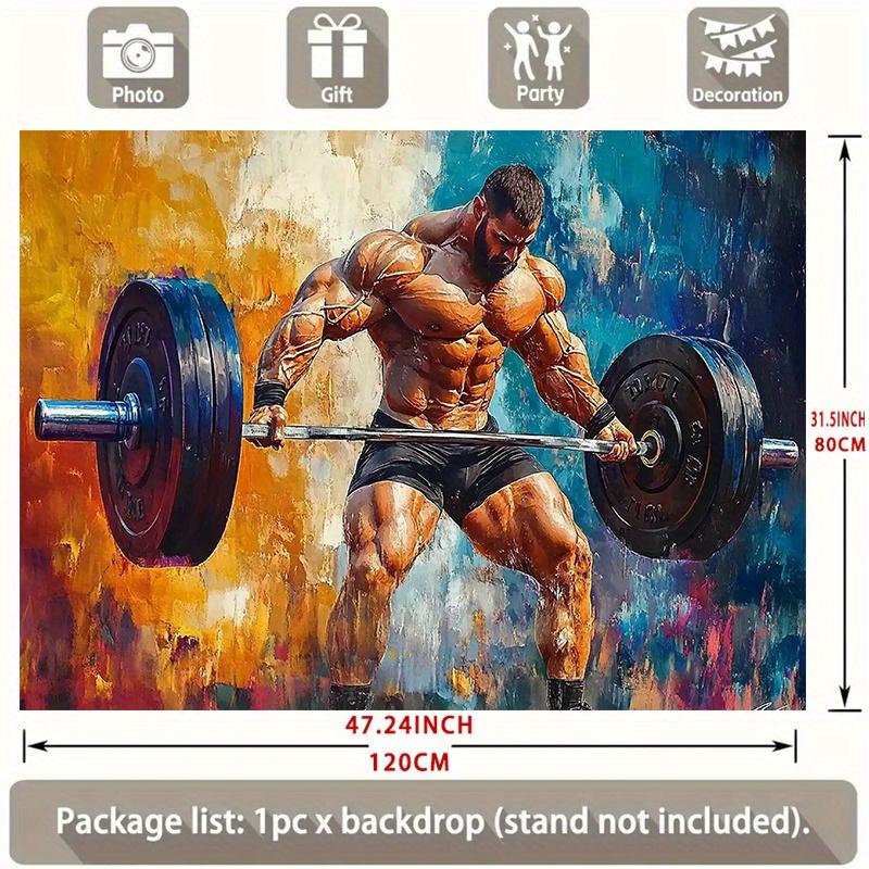 1 pezzo di carta da parati palestra in poliestere - uomini muscolosi sollevamento pesi bilanciere