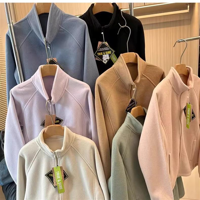 Damska Kurtka Sherpa z Polarowym Podszyciem w Górskim Stylu Outdoor z Kołnierzem Stojącym - Dwustronna, Pogrubiona, Ciepła, Codzienna Odzież Wierzchnia