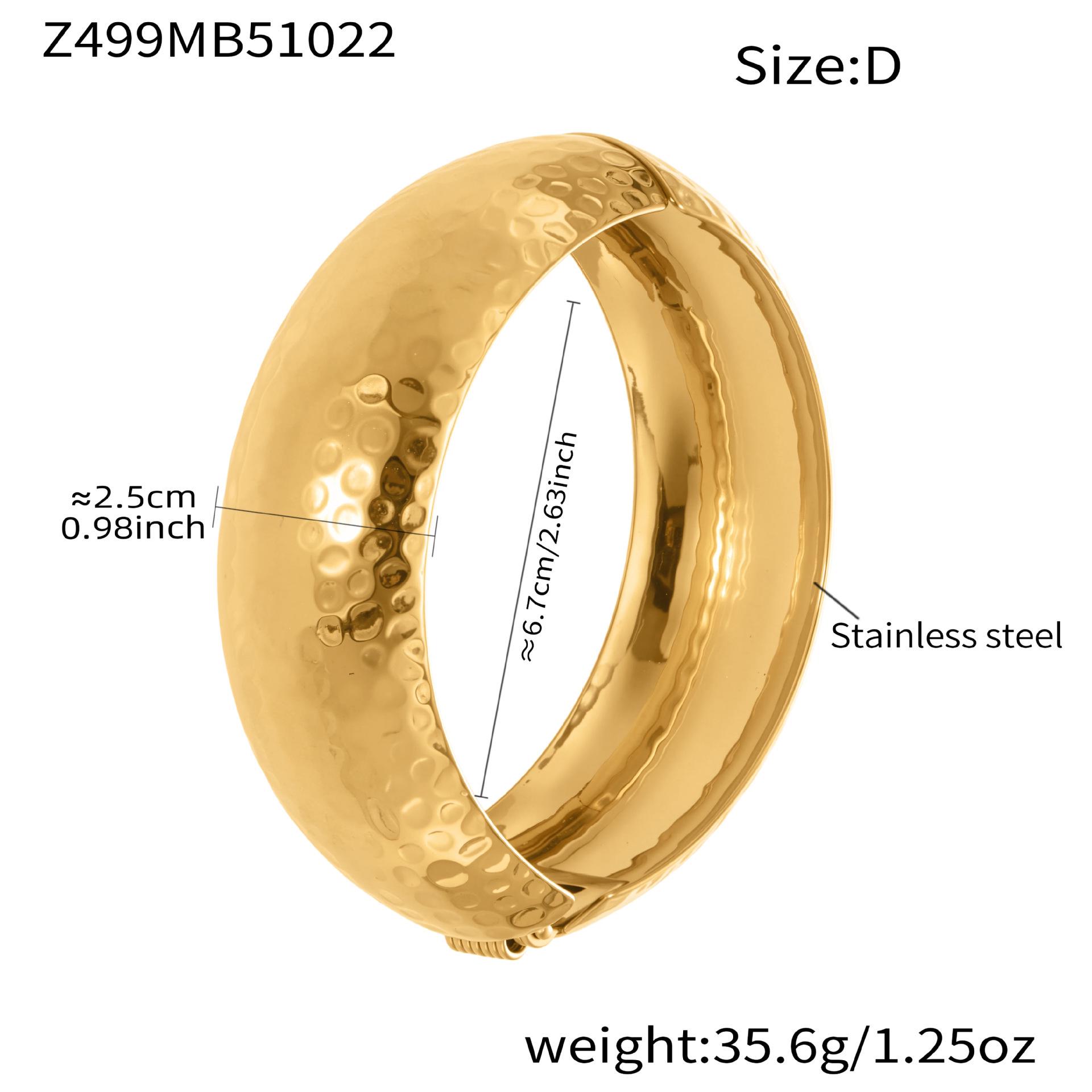Qiong Yao 18K Gold Plated Wide Hammered Opening Bracelet, High-Texture Fashion Stainless Steel Jewelry for Women
