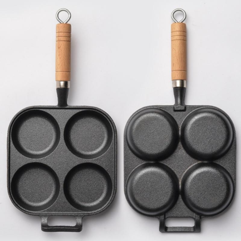 JUSTINLAU Non-stick Eggs Burger Skillet 3/4 Hole Cast Iron Frying Pan Breakfast Bread/Steak Flat-bottom Pot Kitchen Cookware