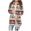 Women's Fashion Casual Christmas Print Medium Length Cardigan Jacket Coat