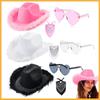 Solid Pink Feather Cowboy Hat with Heart Glasses & Paisley Scarf Set