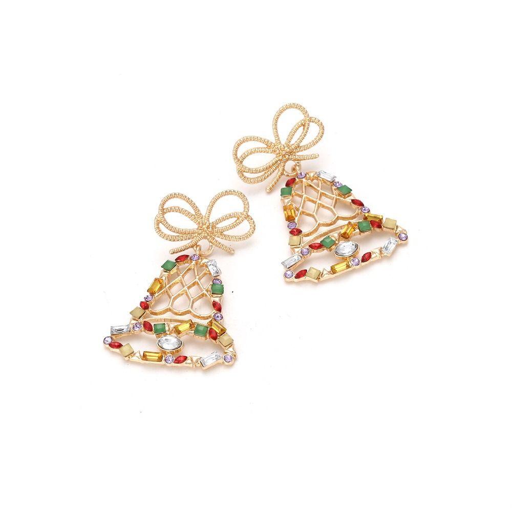 Crystal Xmas Dangle Earrings Star Christmas Bell Pendant Trendy Merry Christmas Earrings  Winter