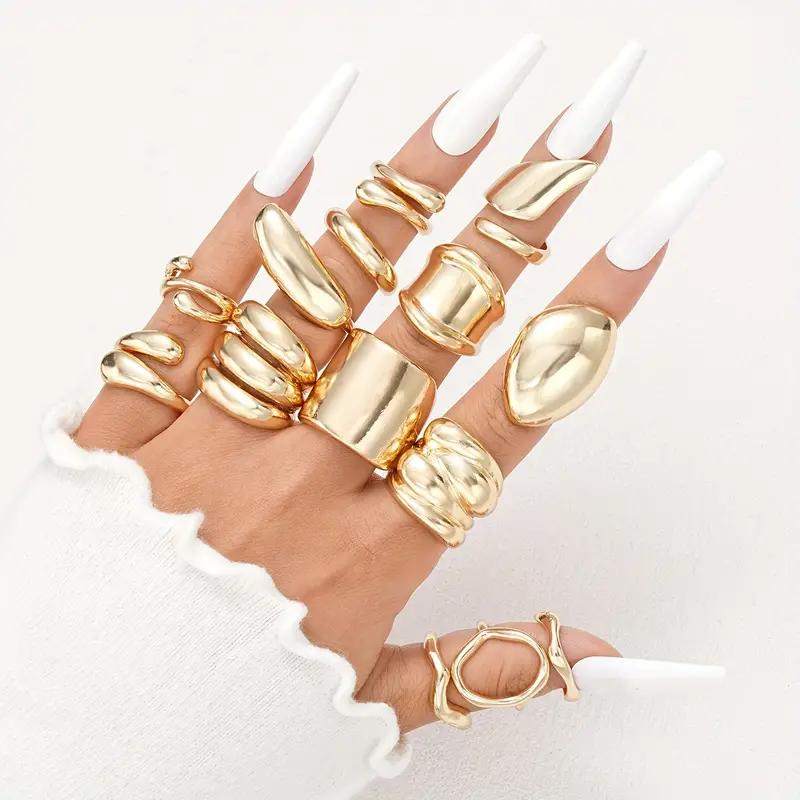 14 Piece Simple Luxury Ring Set for Women Smooth Wide Face Irregular Geometric Shapes Ring Fashion Daily Wear Party Jewelry Gift