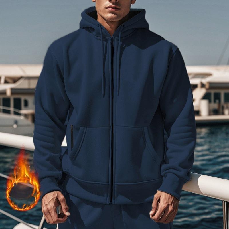 Sweat à capuche unicolore pour homme pour l'automne et l'hiver Doublé polaire pour la chaleur et le confort Hoodie à manches longues pour homme