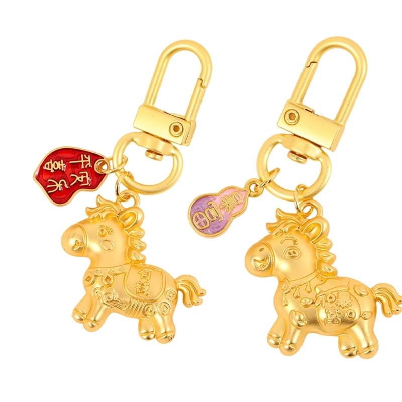 Elegantes chinesisches Legierungs-Pferde-Schlüsselanhänger-Anhänger mit Goldfinish-Verzierungen für Schlüssel, Taschen oder als Glücksbringer