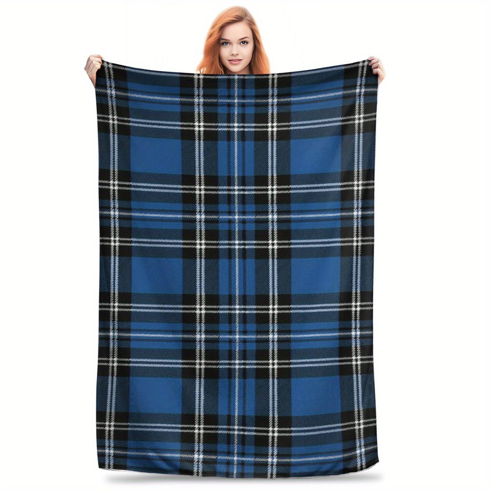 Moderne Stijl Blauw En Zwart Geruite Flanellen Plaid Deken Comfort Voor Alle Seizoenen Voor Bank En Bed Machine Wasbaar Vakantiecadeaus 130X150cm