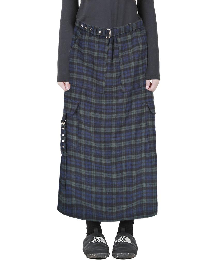Catharsis Check Belted Elastic Long Skirt Green One Size