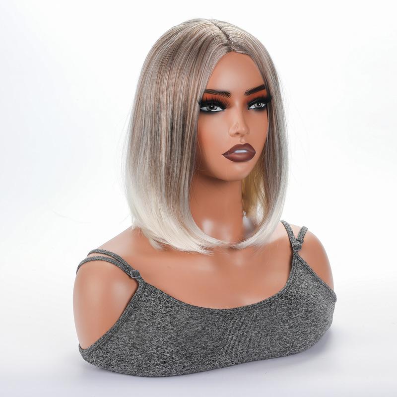 Ladies Short Straight Bob Synthetic Wigs for Women Middle Part White Brown Blonde Wig Cosplay Party Daily Heat Resistant Fiber Hair