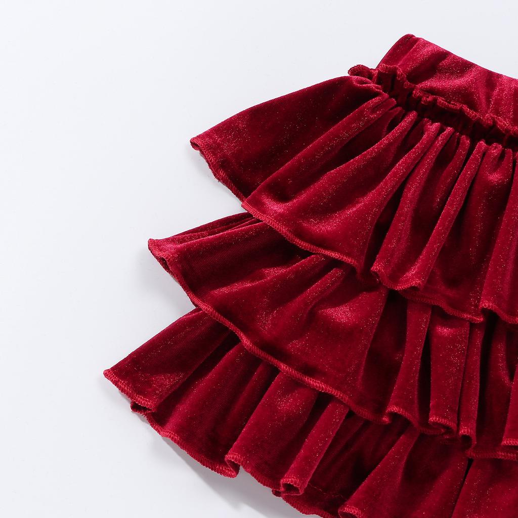 2026 Mädchen Schwarzer Samt Stufenrock Hohe Taille A-Linie Kurz Frühling Ausgestellt Partykleidung Schulkinder Vielseitige Lagenröcke