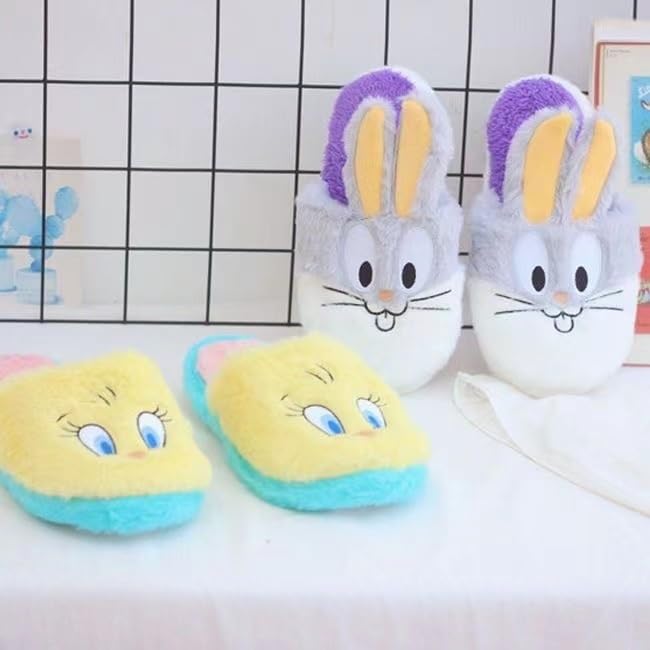 THEBEASTPIE Bugs Bunny Tweety Fluffy Room Stylish Character Gift Slippers, Shoes, Autumn/Winter, Indoor/Outdoor Use, Quiet, Warm, Women's, Cute,