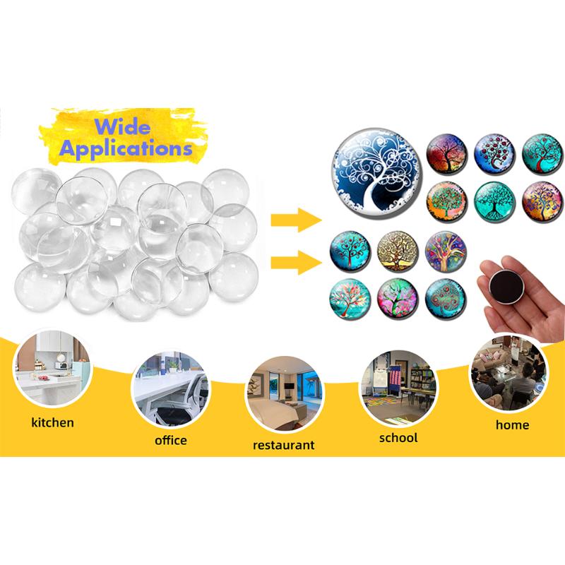 50Sets DIY Magnets Glass Ceramic Ferrite Magnet with Adhesive Backing and Transparent Clear Glass Cabochons for Craft Fridge