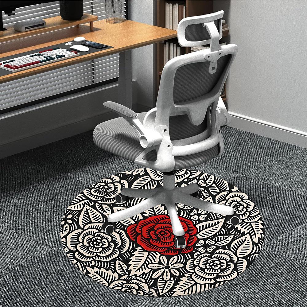 1pc Floral Rose Office Round Area Rug, Indoor Mat Suitable For Office, Under Office Chairs Bedroom Living Room Home Decor, Room Deco