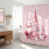 1Pc Pink Christmas Print Waterproof Shower Partition Privacy Hanging Curtain 12 Hooks Multi Size Decoration Machine Washable